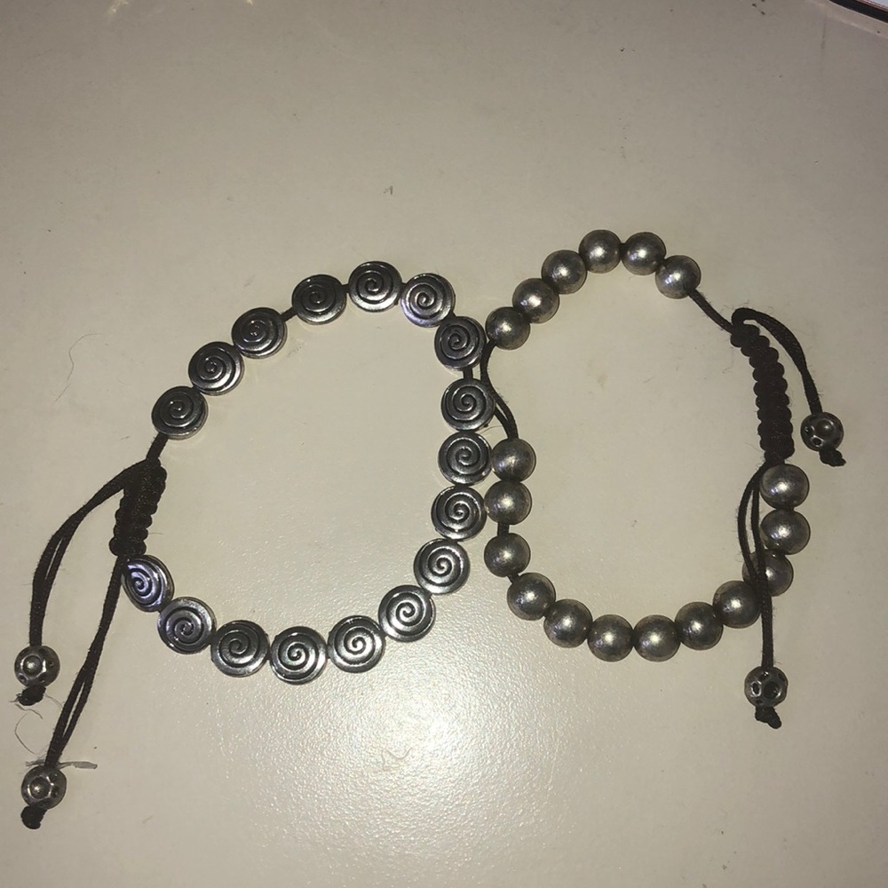 Set of silver beaded bracelets